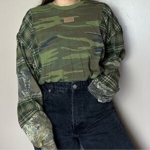 Reworked Upcycled Wrangler Camo Long Sleeve Shirt Relaxed baggy loose fit Shirt